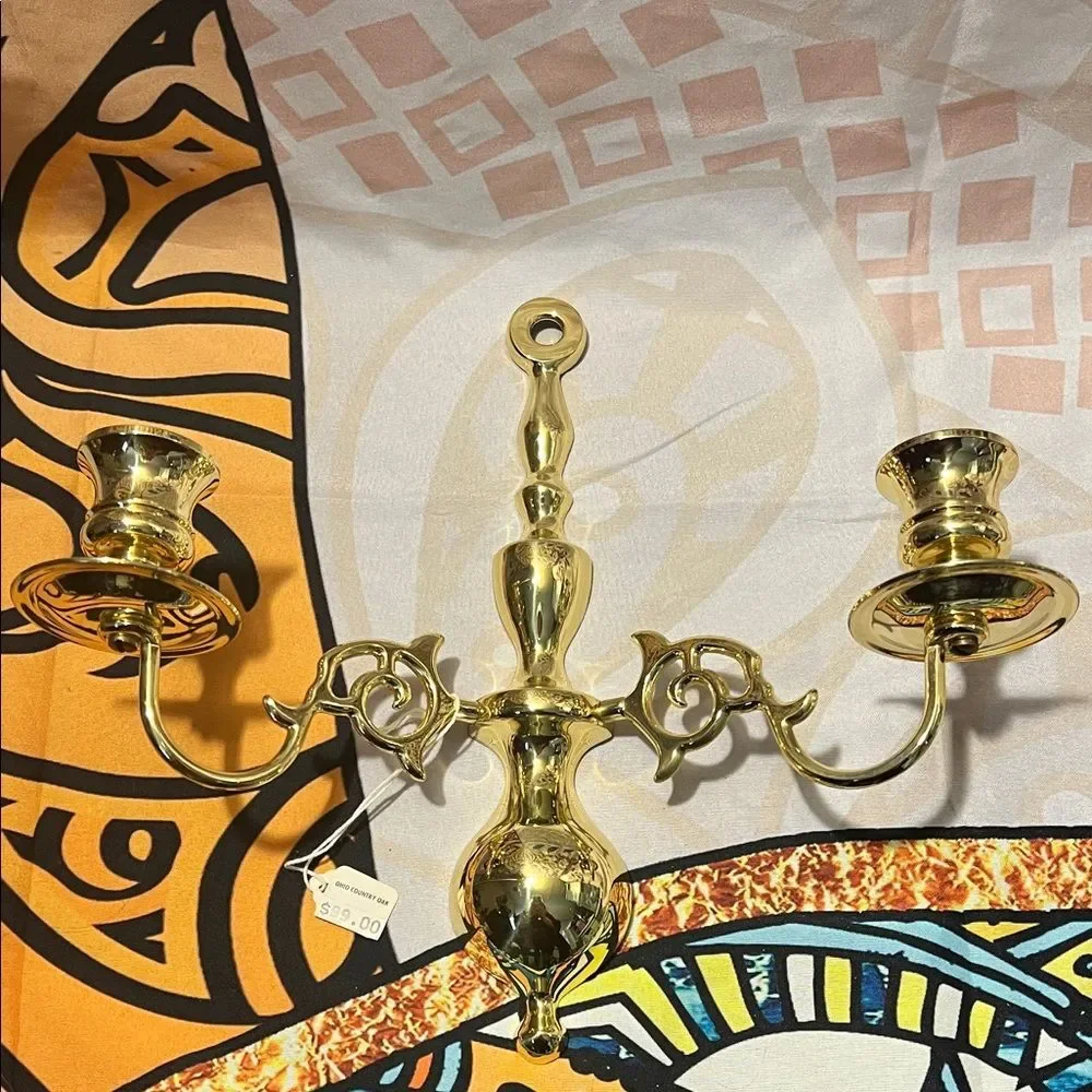 Vintage Brass Double Candle Sconce - Picture 2 of 9